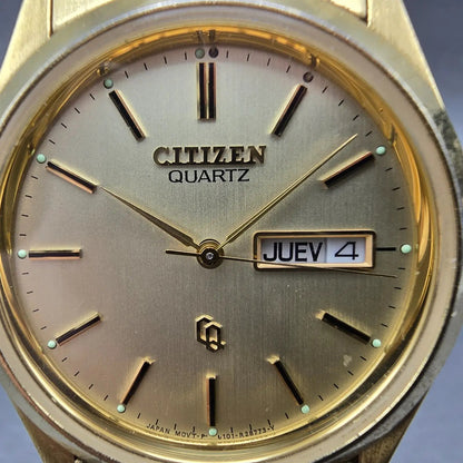 Citizen CQ Watch Men 35mm Champagne Dial Gold Tone Daydate 6101-R06501 New BattG1