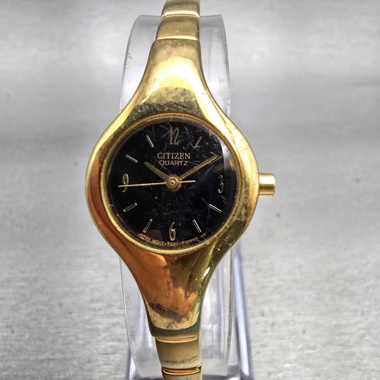 Citizen Watch Women 25mm Black Dial Gold Tone Round 5930-S99230 New Battery VTG0