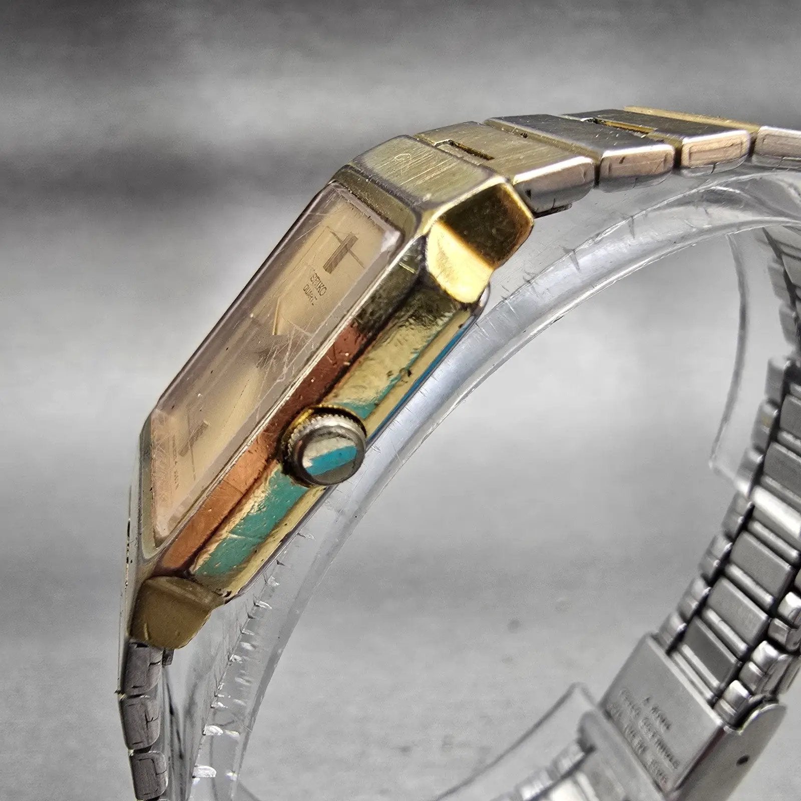 Seiko Watch Women 18mm Gold Dial Gold Tone Rectangle 2C20-6480 New Battery VTG2