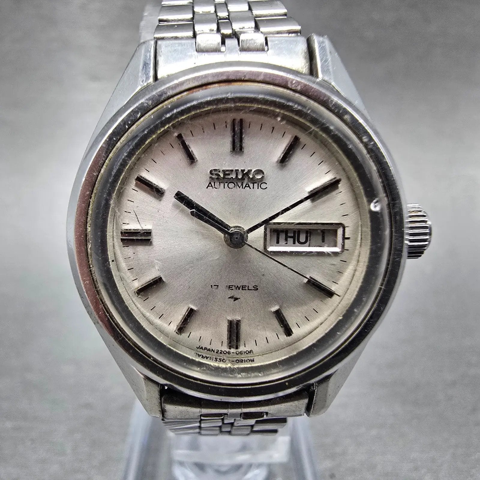 Seiko Automatic Watch Women 27mm Silver Dial Silver Tone Daydate 2206-0470 PARTS0