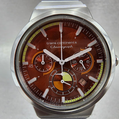 Trans Continents Chronograph Watch Men 38mm Orange Dial Silver Tone Date New Bat