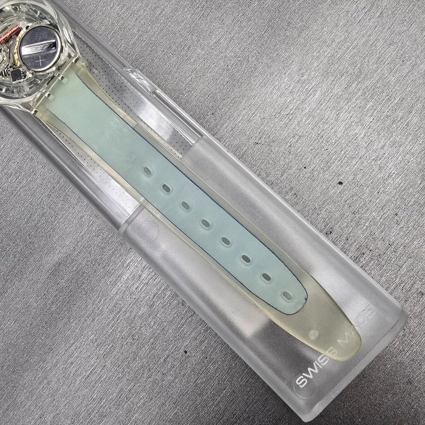 Swatch Gent SMALL IN BIG Watch Men 34mm White Dial Clear Case GK254 New Battery8