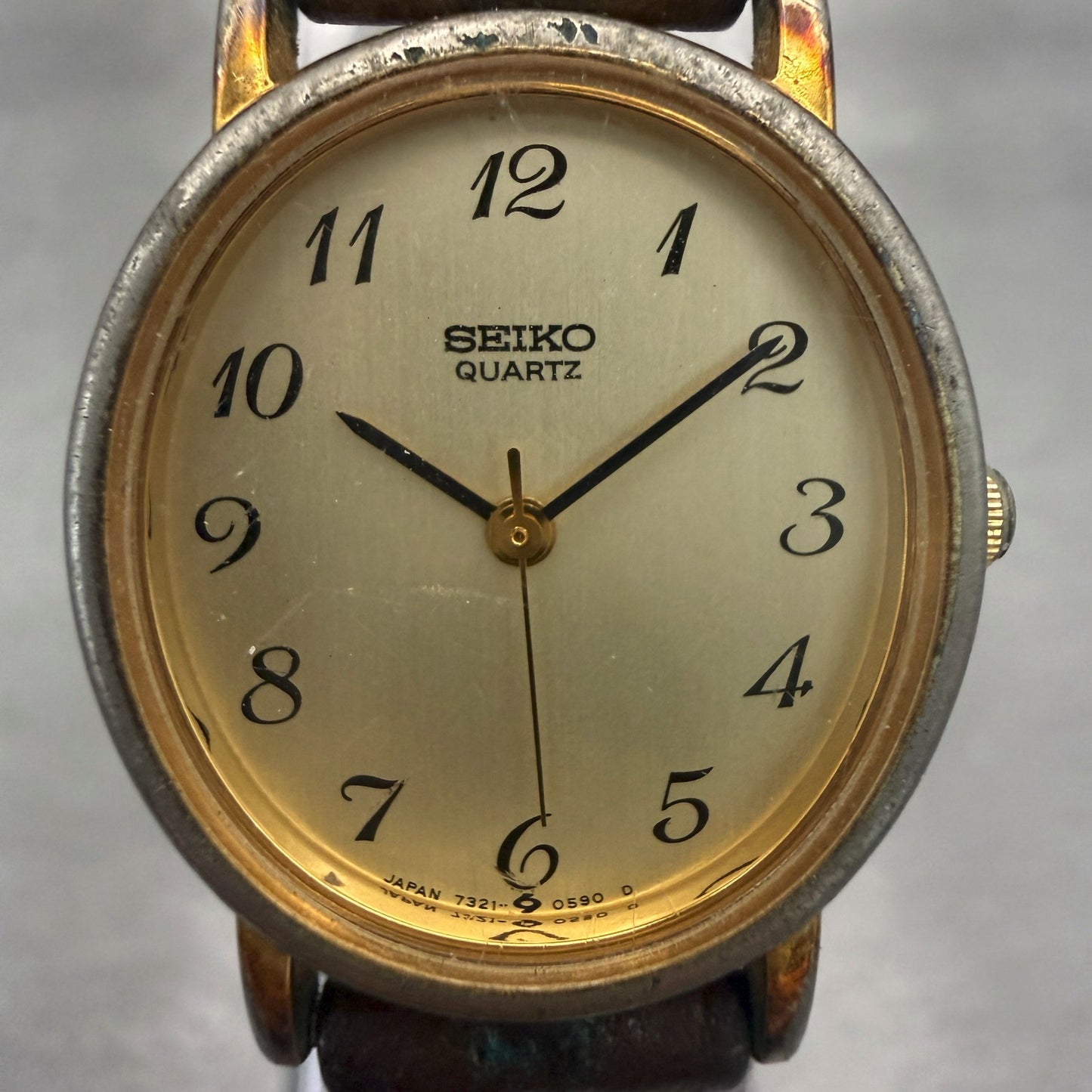 Seiko Watch Women 22mm Champagne Dial Gold Tone Oval 7321-5290 New Battery1