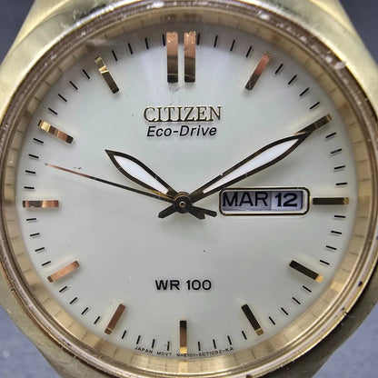 Citizen Eco-Drive Watch Men 39mm Cream Dial Gold Daydate E101-S044286 READ!!!!!!1