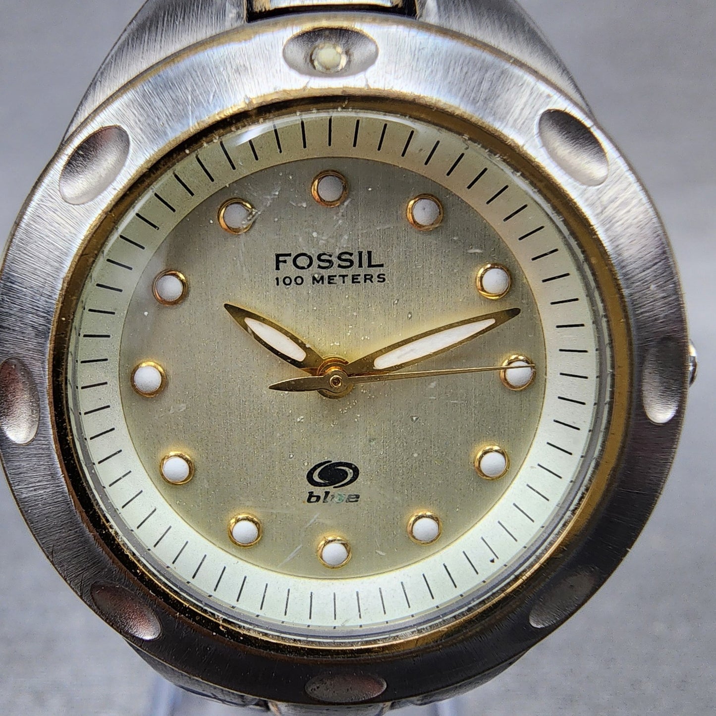 Fossil Blue Watch Women 29mm Champagne Dial Two Tone Round AM3304 New Battery1