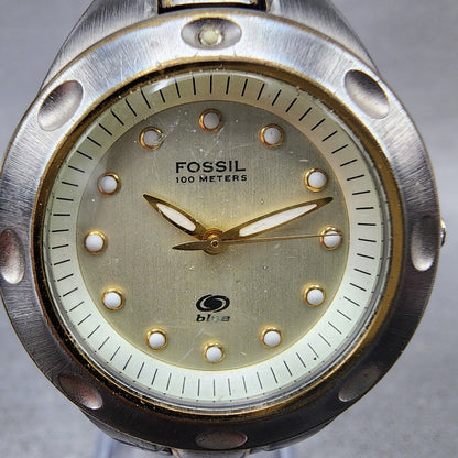 Fossil Blue Watch Women 29mm Champagne Dial Two Tone Round AM3304 New Battery1