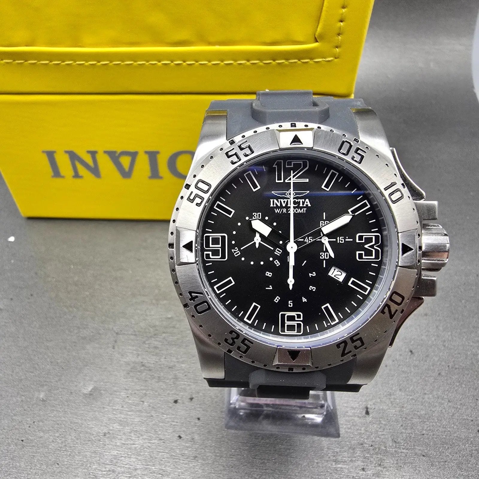 Invicta Excursion Sport Chronograph Watch Men 49mm Black Dial Steel READ! NewBat0