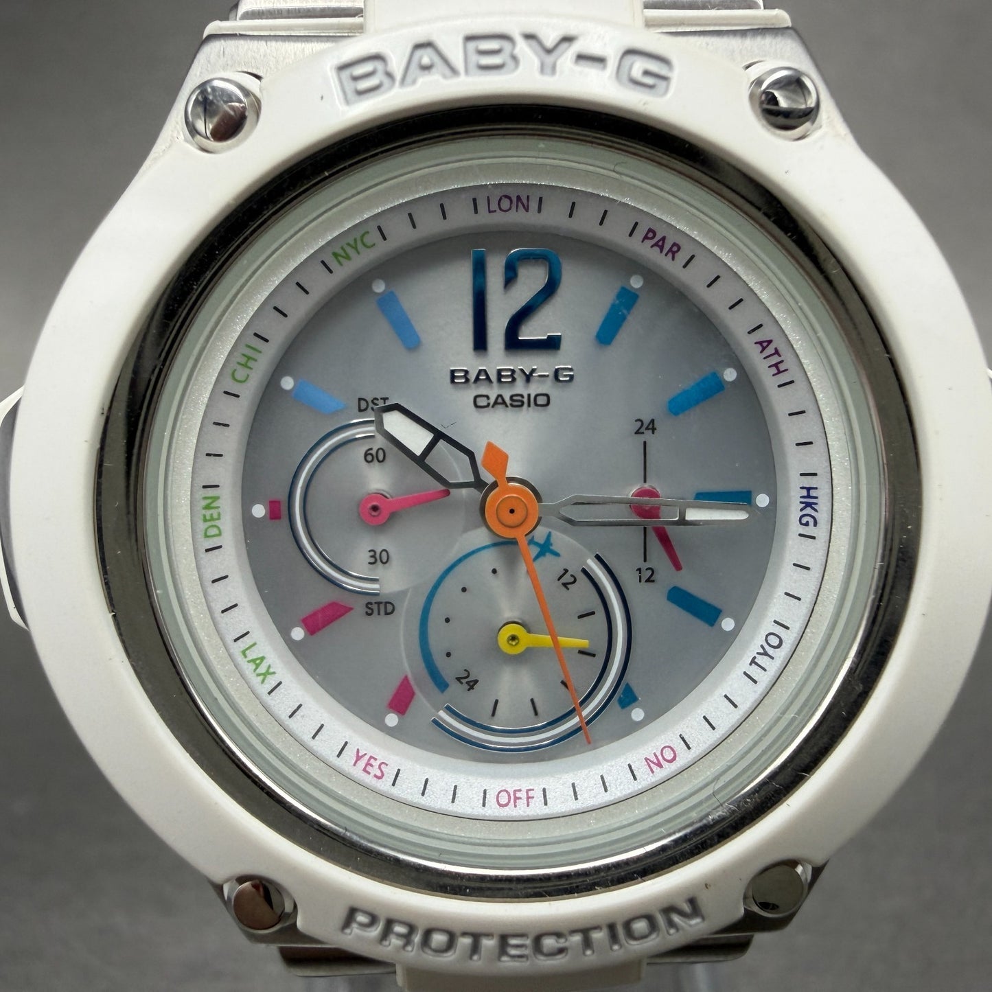 Casio BabyG Watch Women 41mm Silver Dial White Tone Round Solar BGA1400 Works1