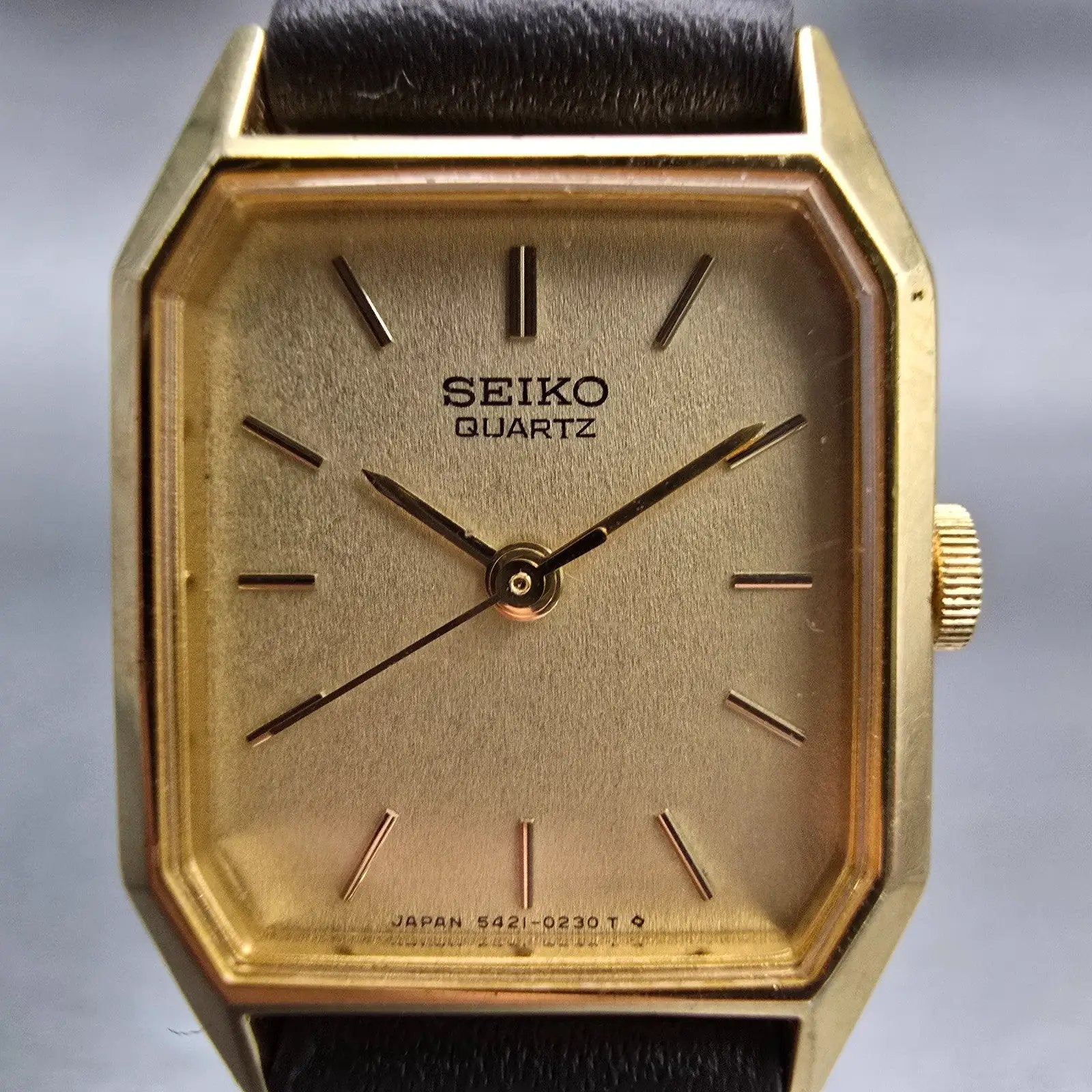 Seiko Watch Women 19mm Champagne Dial Gold Tone Rectangle 5421-5110 New Battery1