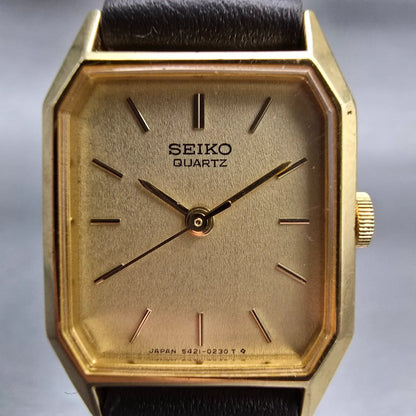Seiko Watch Women 19mm Champagne Dial Gold Tone Rectangle 5421-5110 New Battery1