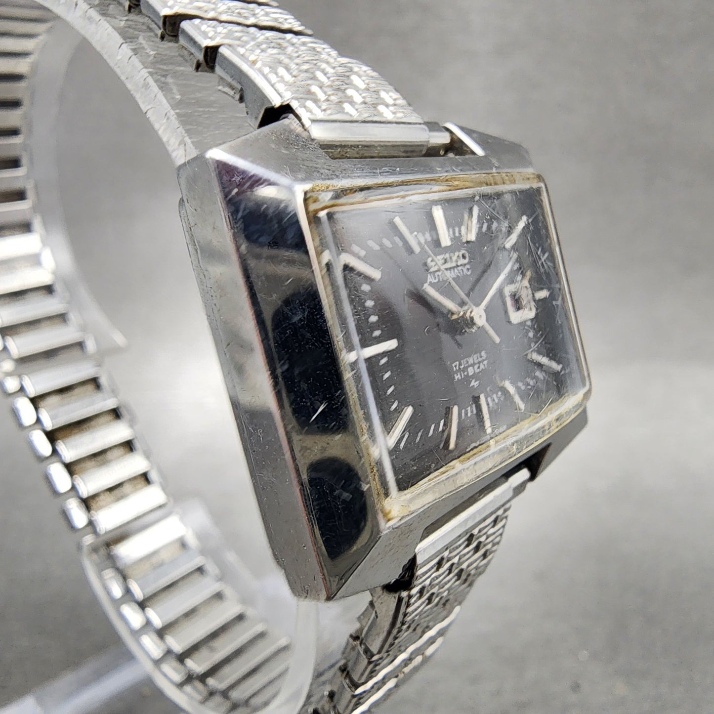 Seiko Automatic Watch Women 30mm Gray Dial Silver Tone Rectangle Automatic Runs3