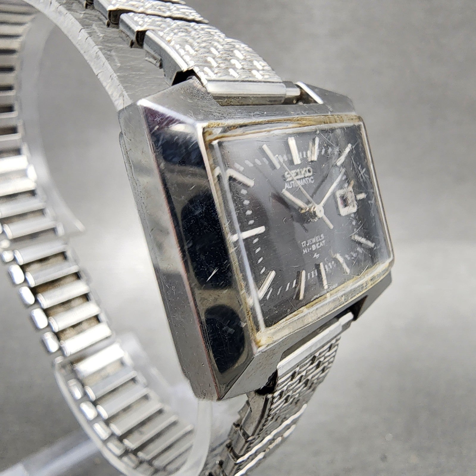 Seiko Automatic Watch Women 30mm Gray Dial Silver Tone Rectangle Automatic Runs3