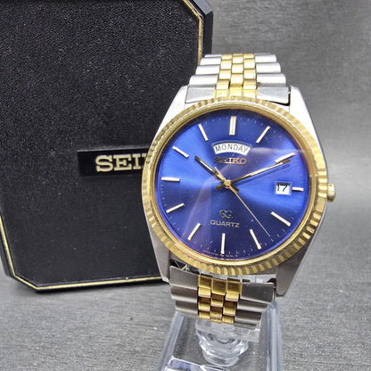 Seiko President Watch Men 36mm Blue Dial Two Tone Daydate 5Y23-8A69 New Batt JP20