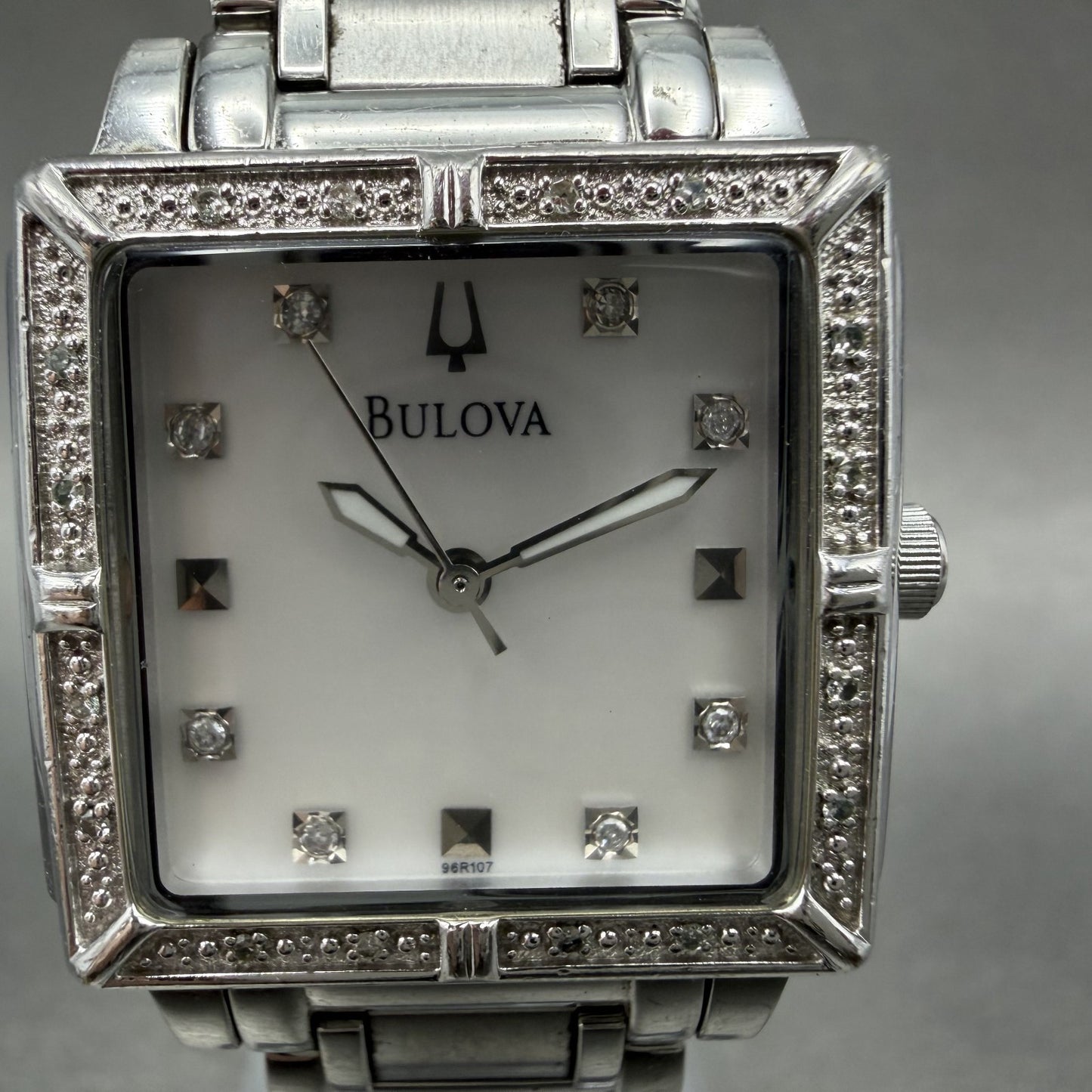 Bulova Tank Watch Women 26mm MOP Dial Silver Tone Rectangle 96R107 New Battery1
