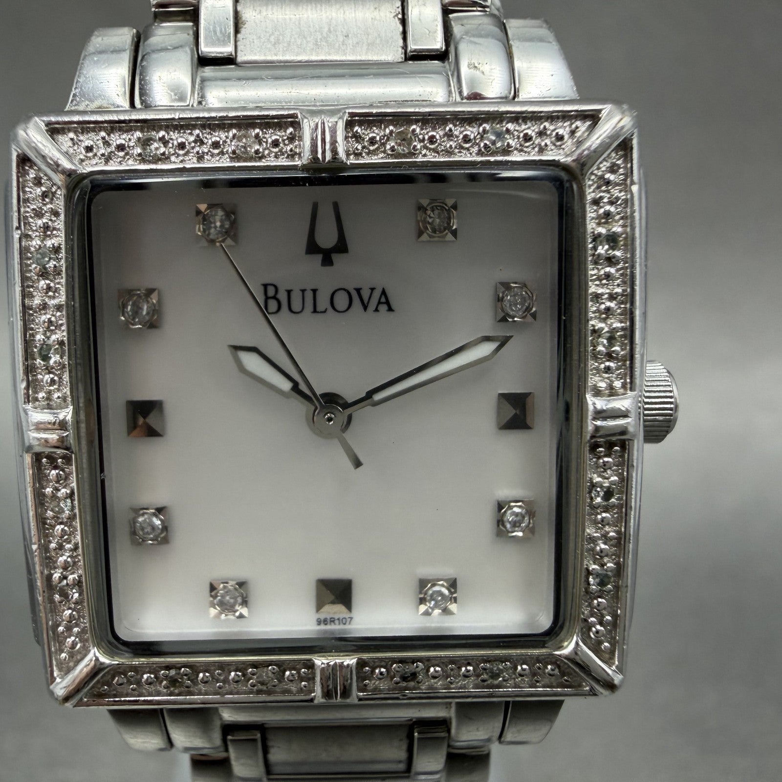 Bulova Tank Watch Women 26mm MOP Dial Silver Tone Rectangle 96R107 New Battery1