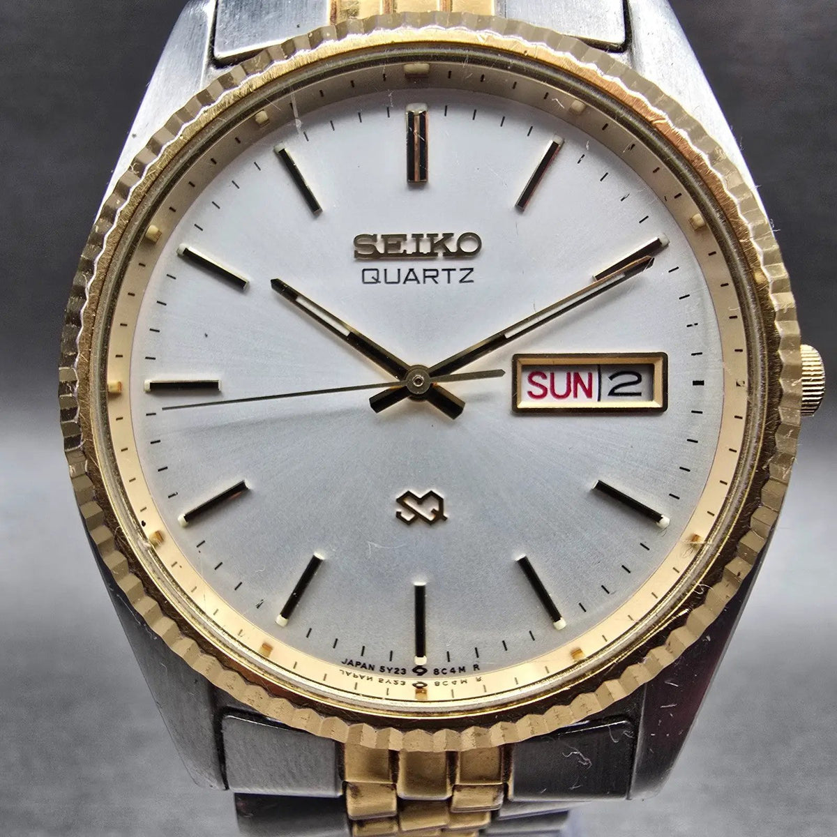 Seiko President Watch Men 35mm Silver Dial Two Tone Daydate 5Y23-8A68 New Batt1