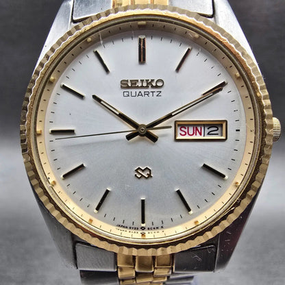 Seiko President Watch Men 35mm Silver Dial Two Tone Daydate 5Y23-8A68 New Batt1