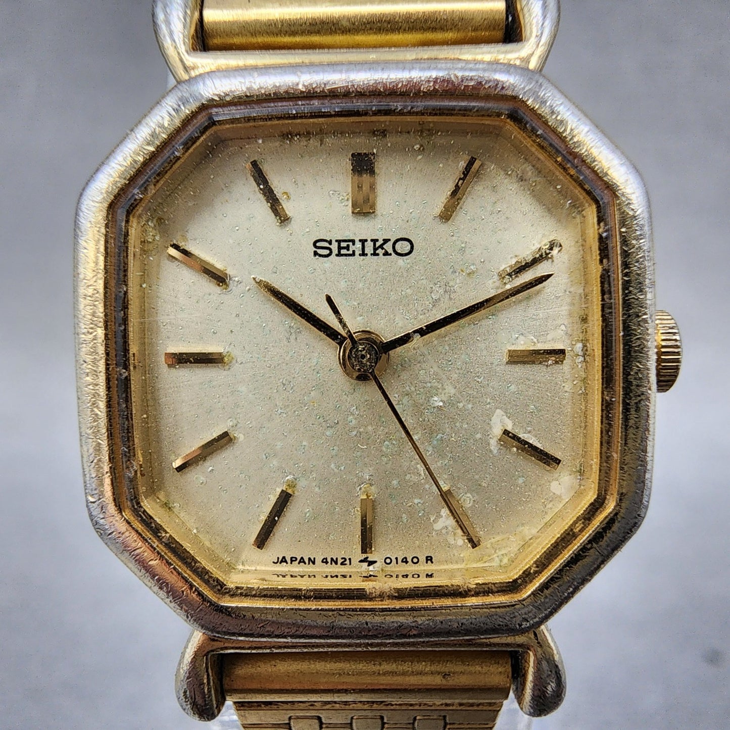 Seiko Watch Women 20mm Champagne Dial Gold Tone Octagon 4n215022 New Battery1