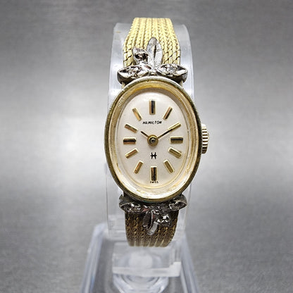 VTG Hamitlon Watch Women 14mm White Dial Gold Plated Oval Manual Wind PARTS