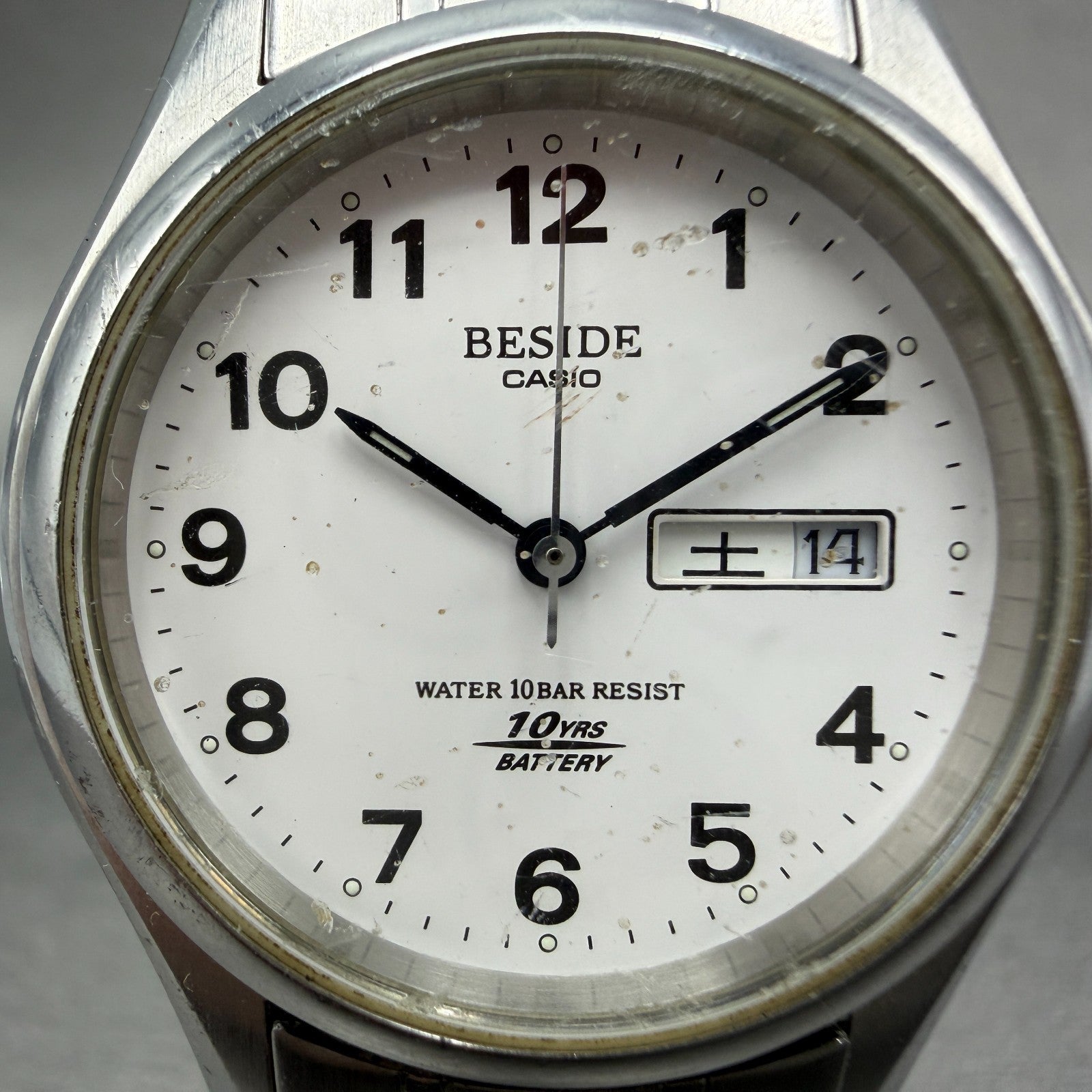 Casio Beside Watch Men 35mm Silver Dial Steel Daydate Round BES-105 New BatteryA1