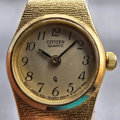 Citizen CQ Watch Women 17mm Champagne Dial Gold Tone Oval 3220-890779 New Batt1