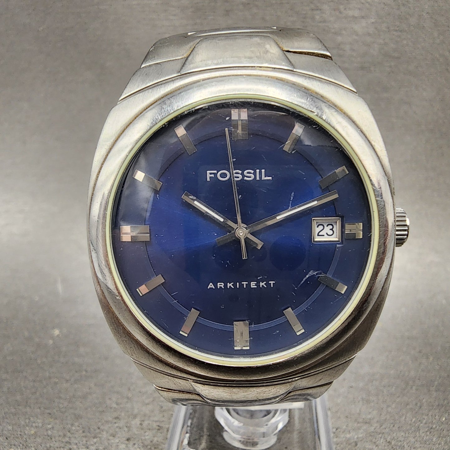 Fossil Arkitekt Watch Men 37mm Blue Dial Stainless Steel Round FS3035 New Batt0
