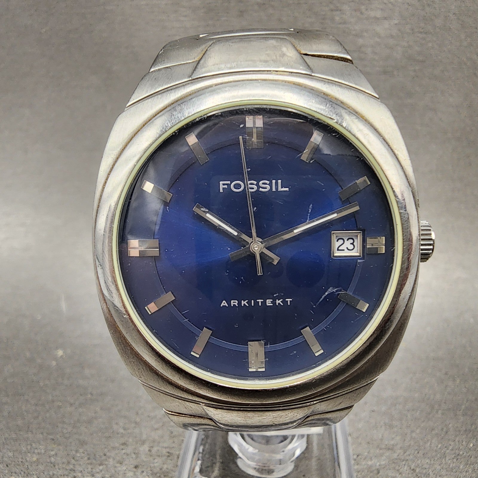 Fossil Arkitekt Watch Men 37mm Blue Dial Stainless Steel Round FS3035 New Batt0