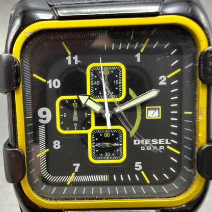 Diesel Chronograph Watch Men 44mm  Black Dial Black Yellow Date Rectangle Newbat1