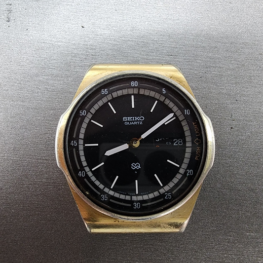 Seiko SQ Watch Men 37mm Black Dial Gold Tone Daydate 7559-6009 PARTS