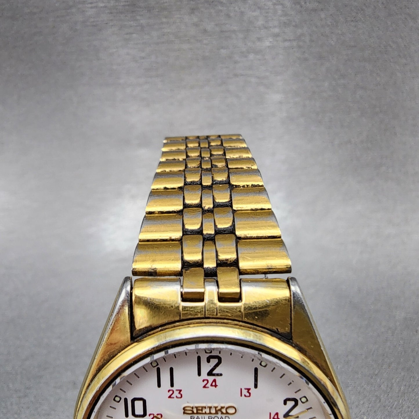 Seiko SQ Railroad Approved Watch Men 35mm White Dial Gold Tone New Batt NO BACK4