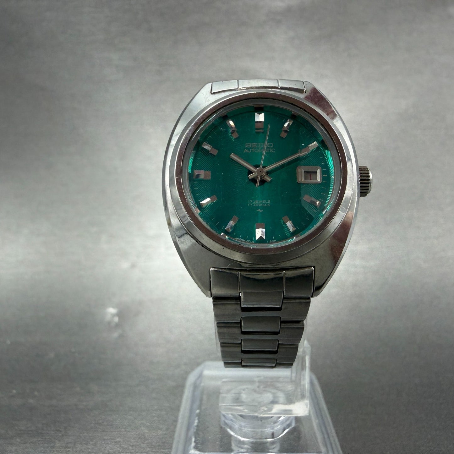 Seiko Automatic Watch Women 28mm Green Dial Silver Tone Date 2205-0610 Runs5