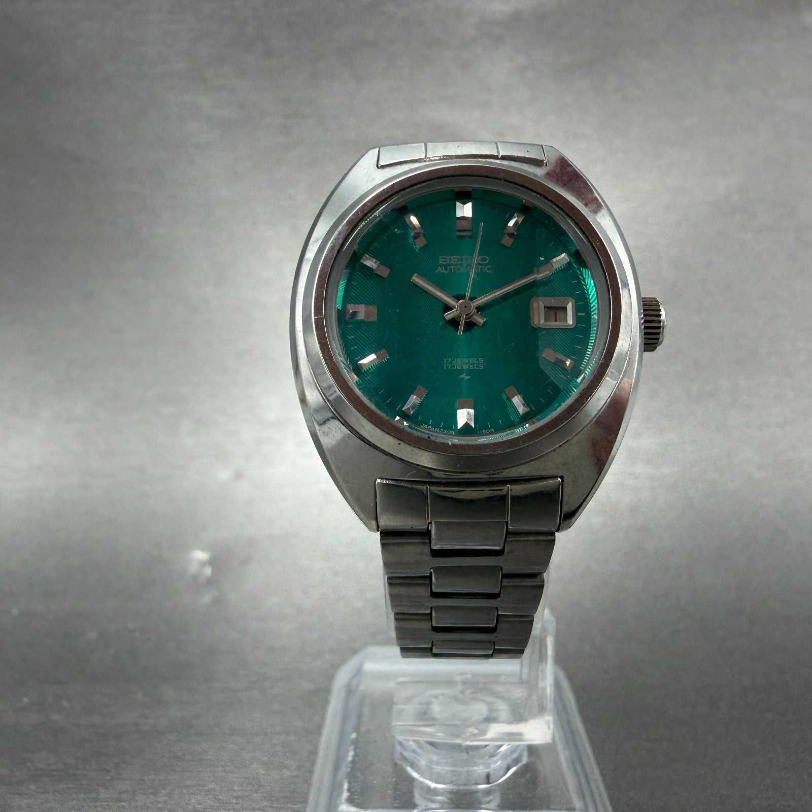 Seiko Automatic Watch Women 28mm Green Dial Silver Tone Date 2205-0610 Runs5