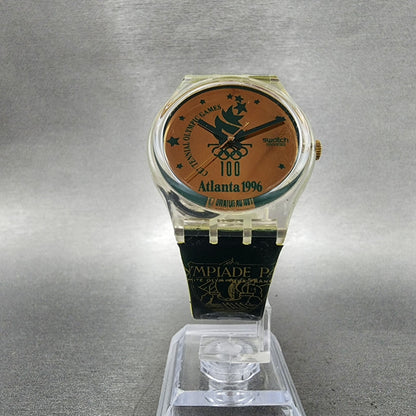 Swatch Olympics 1996 Watch Men 34mm Gold Dial Clear Round GZ136 New Battery5