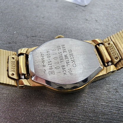 Seiko Watch Women 17mm Gold Dial Gold Tone Oval 14005219 New Battery VTG9
