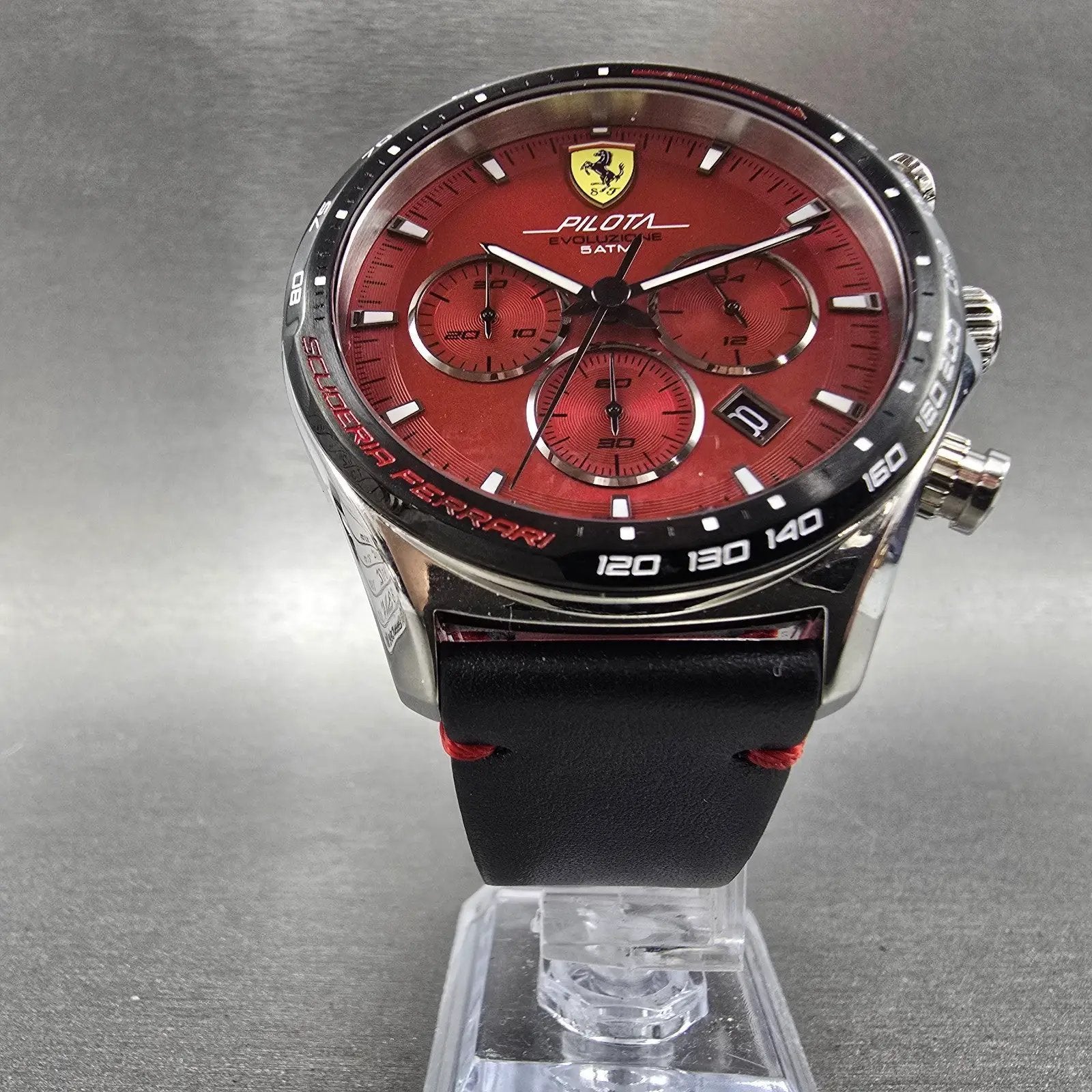 Scuderia Ferrari Pilota Evo chronograph watch 44mm Red Dial Steel Date New Batt5
