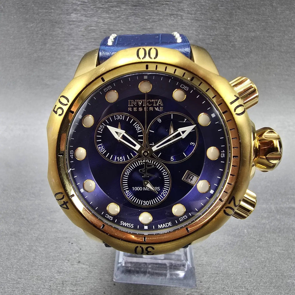 Invicta Venom Chronograph Watch Men 52mm Blue Dial Gold Tone Date 6113 New Batt1