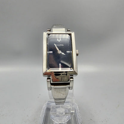 Bulova Watch Women Silver Tone Black Dial 18mm Rectangel 96L138 New Battery