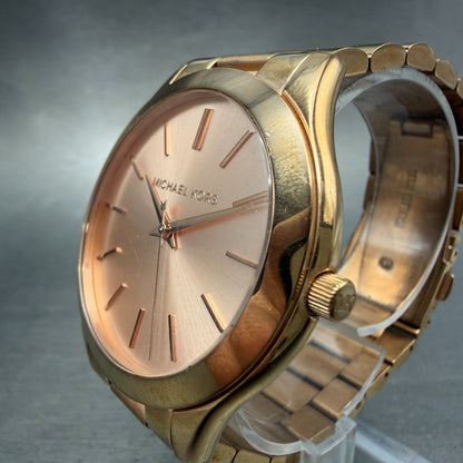 Michael Kors Runway Watch Women 42mm Pink Dial Rose Gold Tone MK-3197 New Batt2