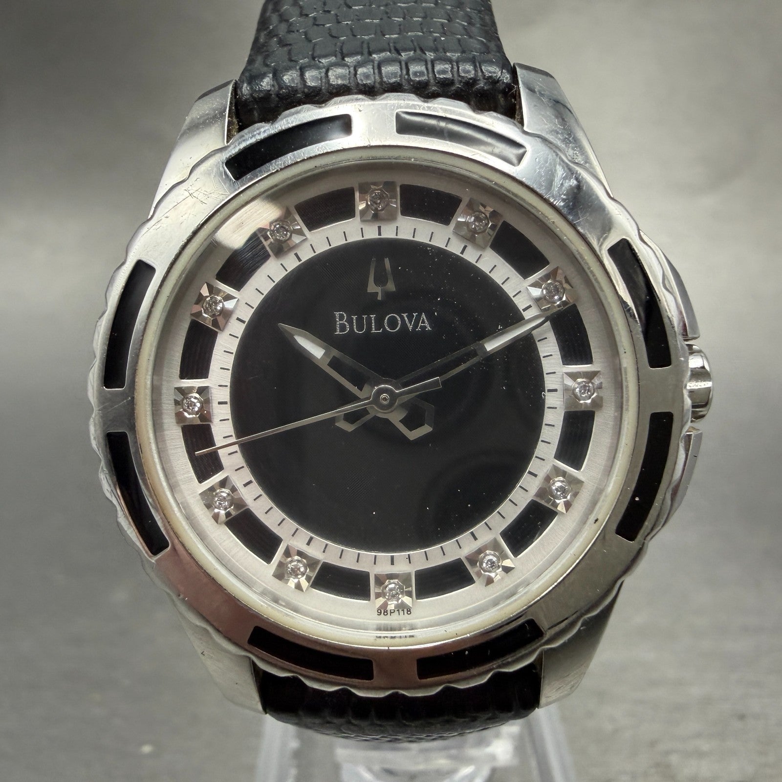 Bulova Watch Women 32mm MOP Dial Silver Tone Round Diamond 98P118 New Battery0