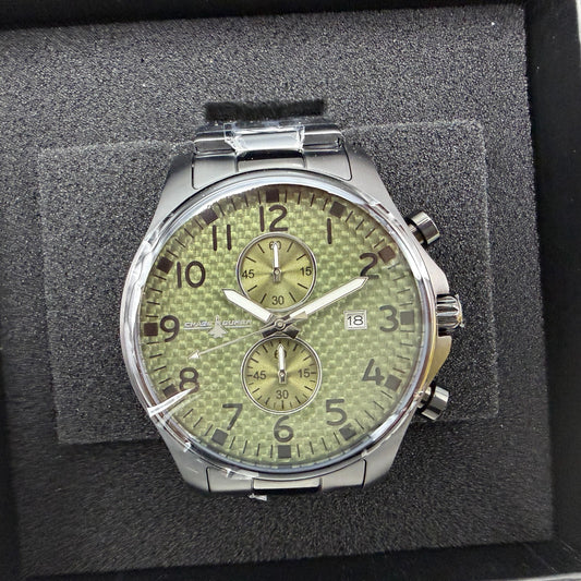 Chase Durer Chronograph Watch Men 48mm Green Carbon Dial Black Date CDW-00990