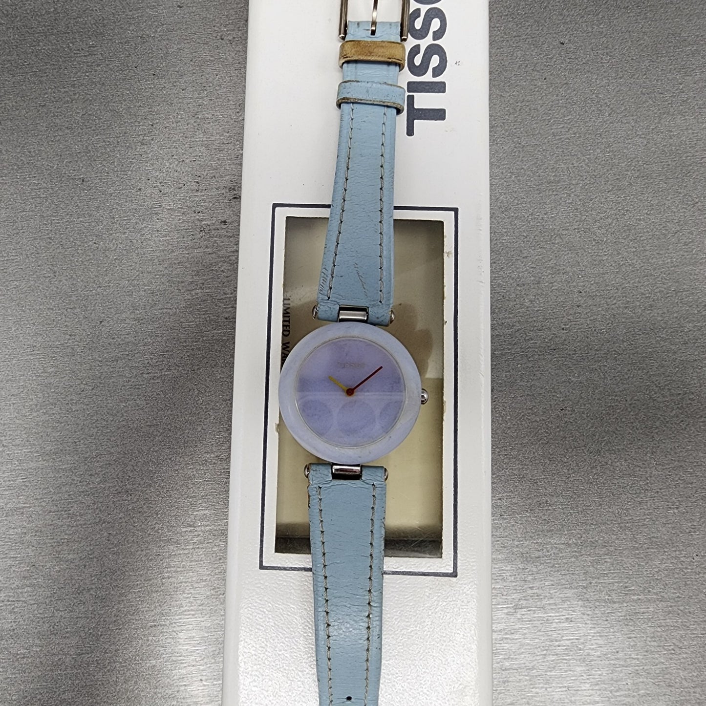 Tissot Rock Watch Women 30mm Blue Stone Dial Stone Case Round R150 New Battery0