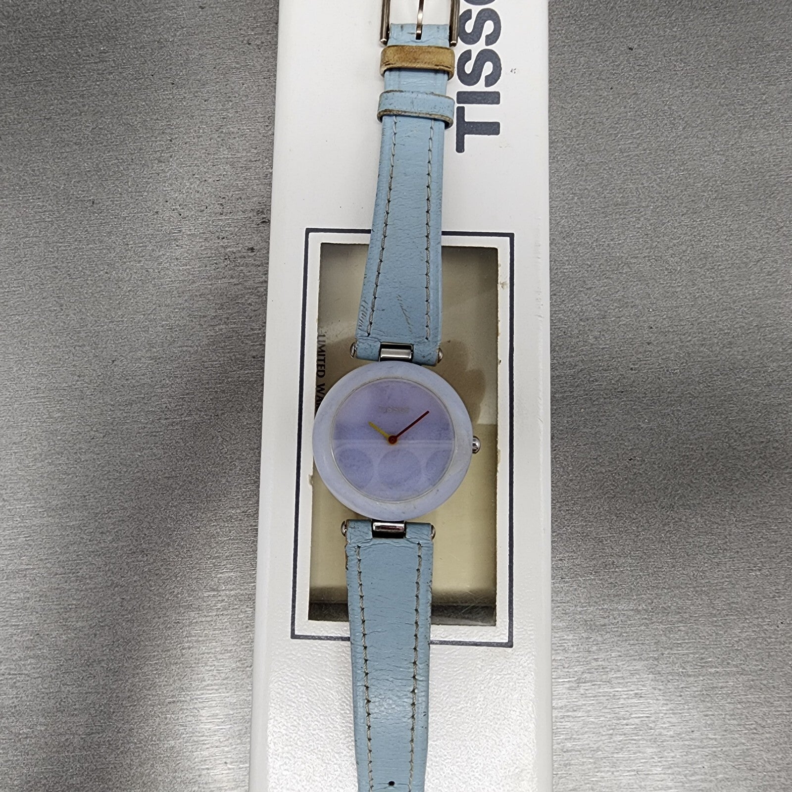 Tissot Rock Watch Women 30mm Blue Stone Dial Stone Case Round R150 New Battery0