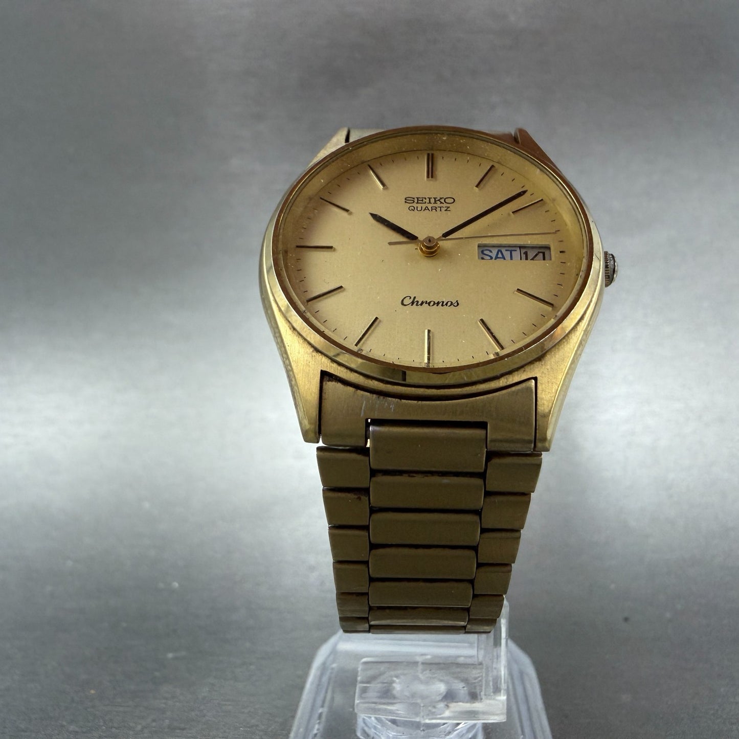 Seiko Chronos Watch Men 33mm Champagne Dial Gold Tone Daydate 8123-7080 PARTS6