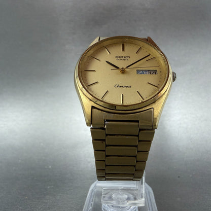 Seiko Chronos Watch Men 33mm Champagne Dial Gold Tone Daydate 8123-7080 PARTS6