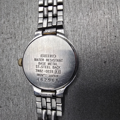 Seiko Watch Women 23mm Black Dial Two Tone Date Round 7N82-0228 New Battery JP112