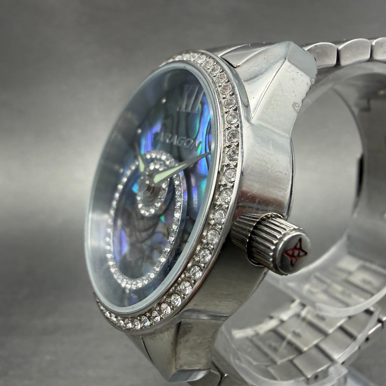 Aragon StarHalo watch Women 37mm Blue Abalone Dial Steel Crystals New Battery2