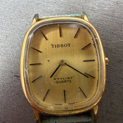 Tissot Stylist Tank Watch Women 22mm Gold Dial Gold Tone Rectangle VTG PARTS2