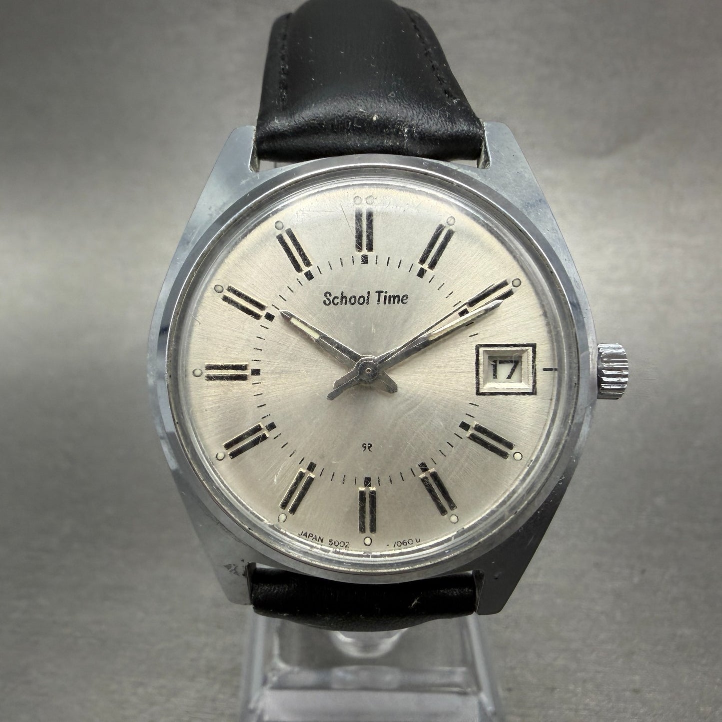 Seiko School Time Watch Men 35mm Silver Dial Steel Date Manual 5000-7000 Runs0