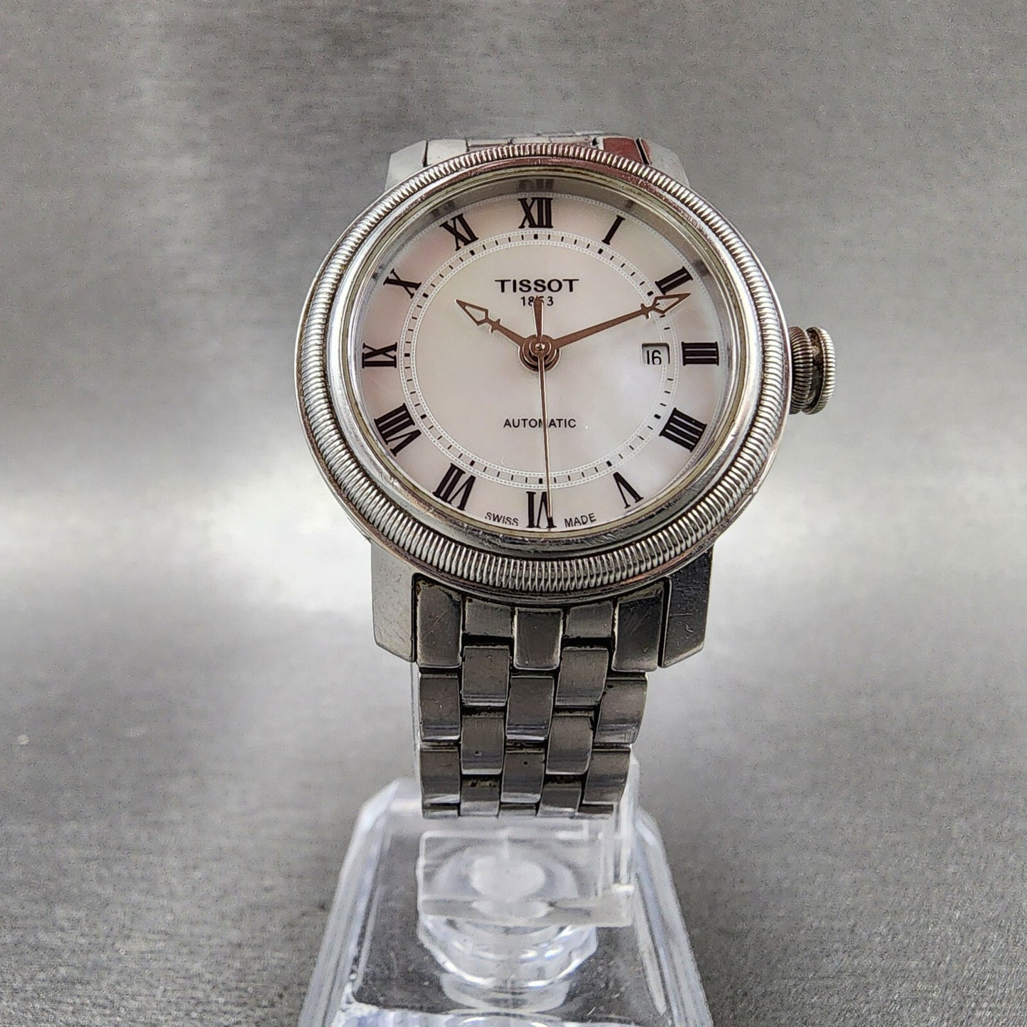 Tissot Bridgeport Automatic Watch Women 29mm MOP Dial Steel Date Round Runs5