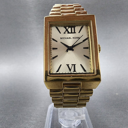 Michael Kors Nash Watch Women 27mm Champagne Dial Gold Tone Rectangle New Batt5